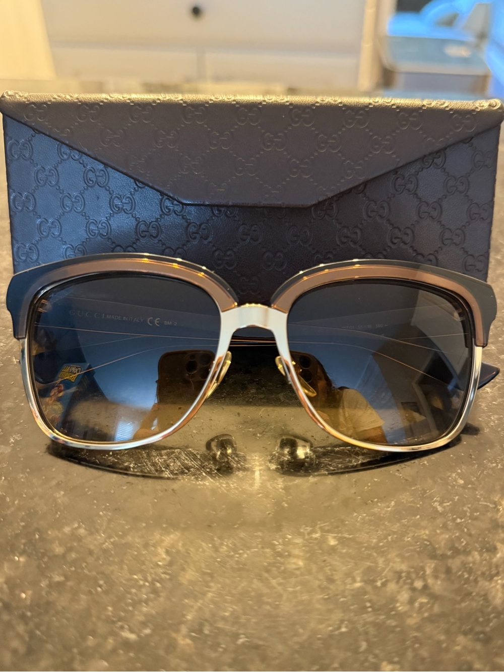 Gucci Blue Gradient Square Sunglasses with Gold Accents